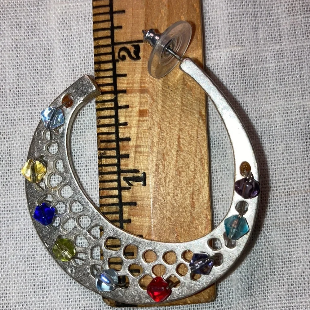 One pair like-new ST earrings w/ 9 transparent colored beads wired on $17 - Picture 5 of 5